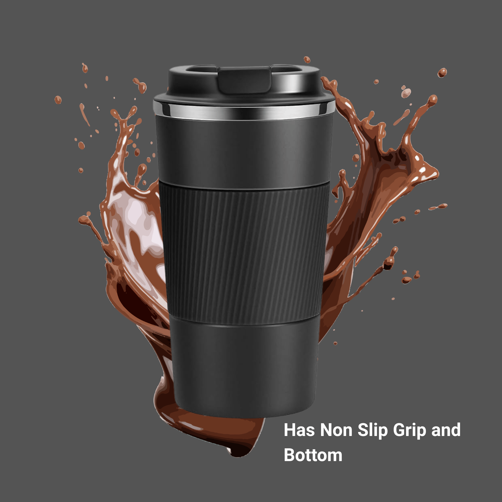 SAFFRON SHELF® 500ml Vacuum Insulated Travel Mug | Stainless Steel Thermos Flask | Leak-Proof Sipper Lid | Double Walled Hot & Cold Coffee Tea Tumbler | Silicon Grip | BPA-Free (Black)