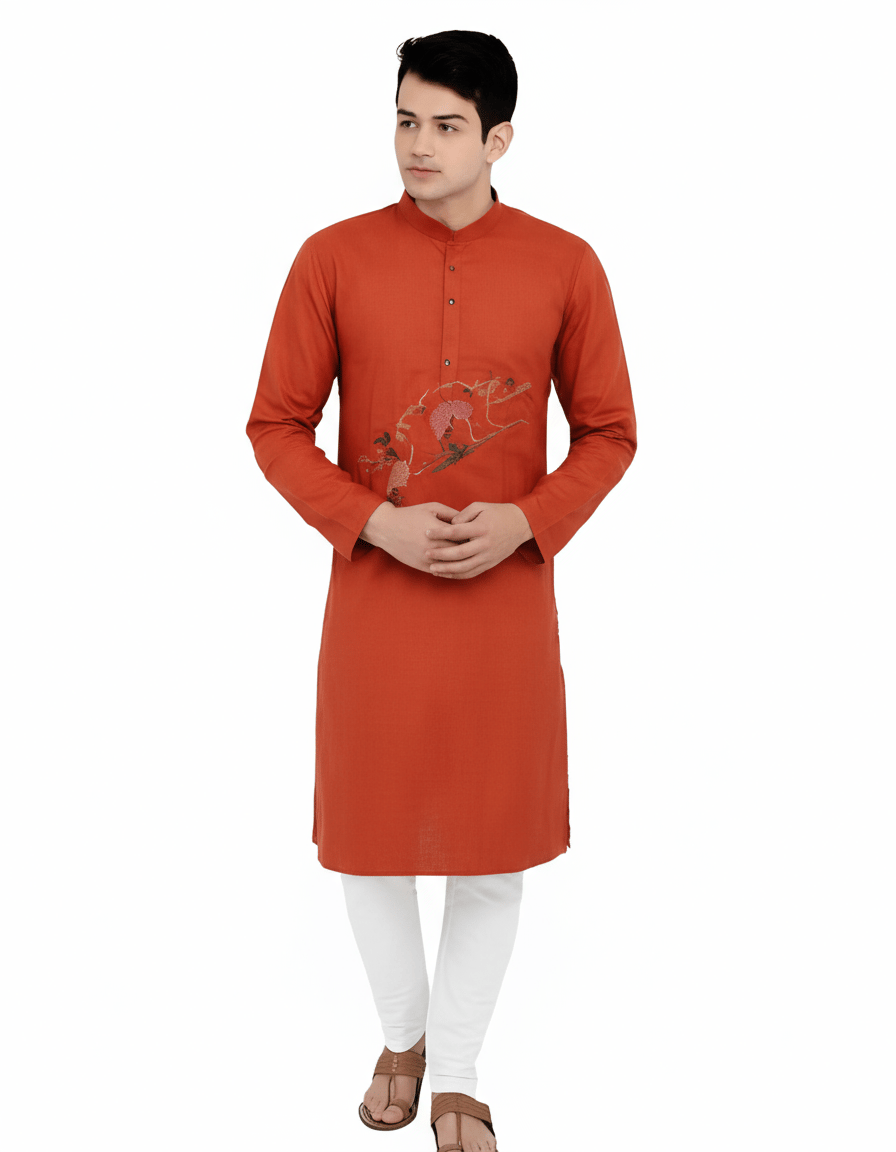 Vintage Designed Kantha Stitched Pure Cotton Kurta for Men
