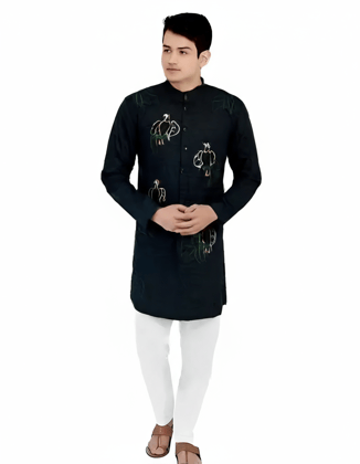 Classic Nature Designed Kantha Stitched Pure Cotton Kurta for Men