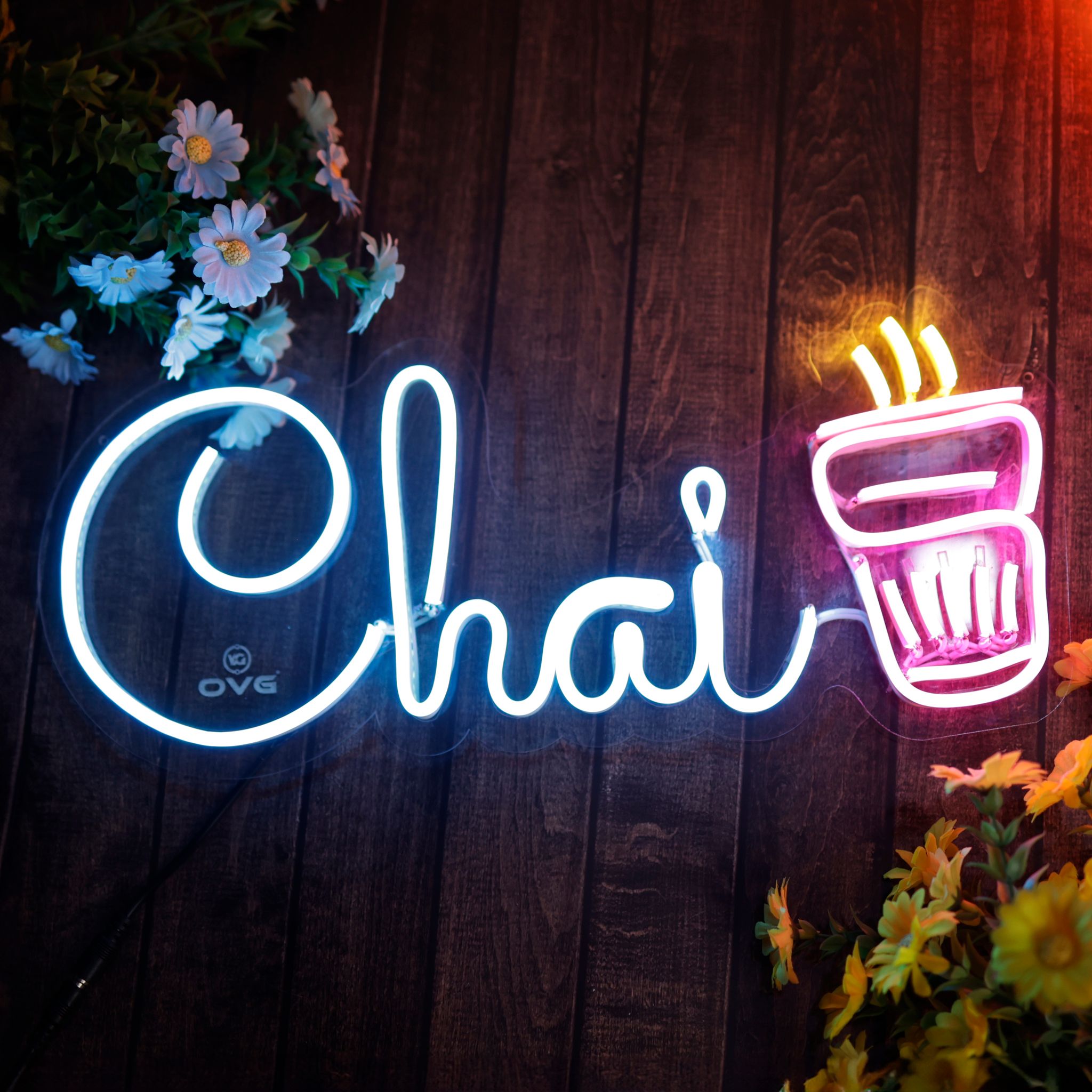 OVG Chai Neon Sign 12x18 Inch LED Light, Multicolour Neon for Home, Bar, Restaurant Decor, cafe decor, tea stall and cart (Adapter Included)