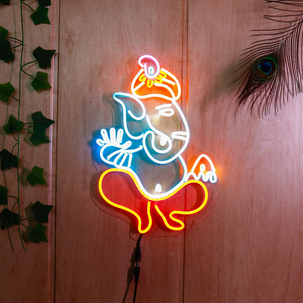 OVG Ganesh ji neon Sign Light, 12inch × 18inch neon led Light Ganpati Bappa for mandir, Gifts and Wall Decor (1 Piece Light with Adapter)