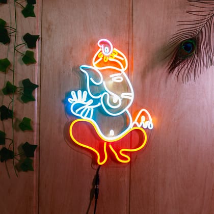 OVG Ganesh ji neon Sign Light, 12inch × 18inch neon led Light Ganpati Bappa for mandir, Gifts and Wall Decor (1 Piece Light with Adapter)