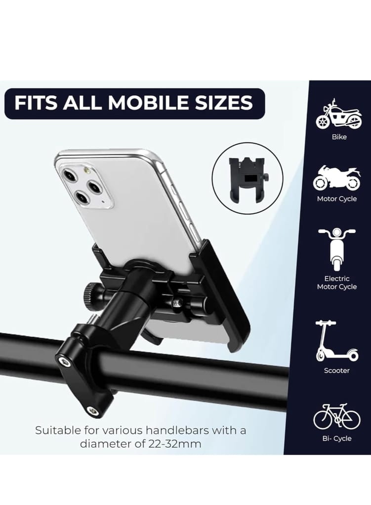 Motorcycle Phone Holder with Metal Construction for Bike Handlebars