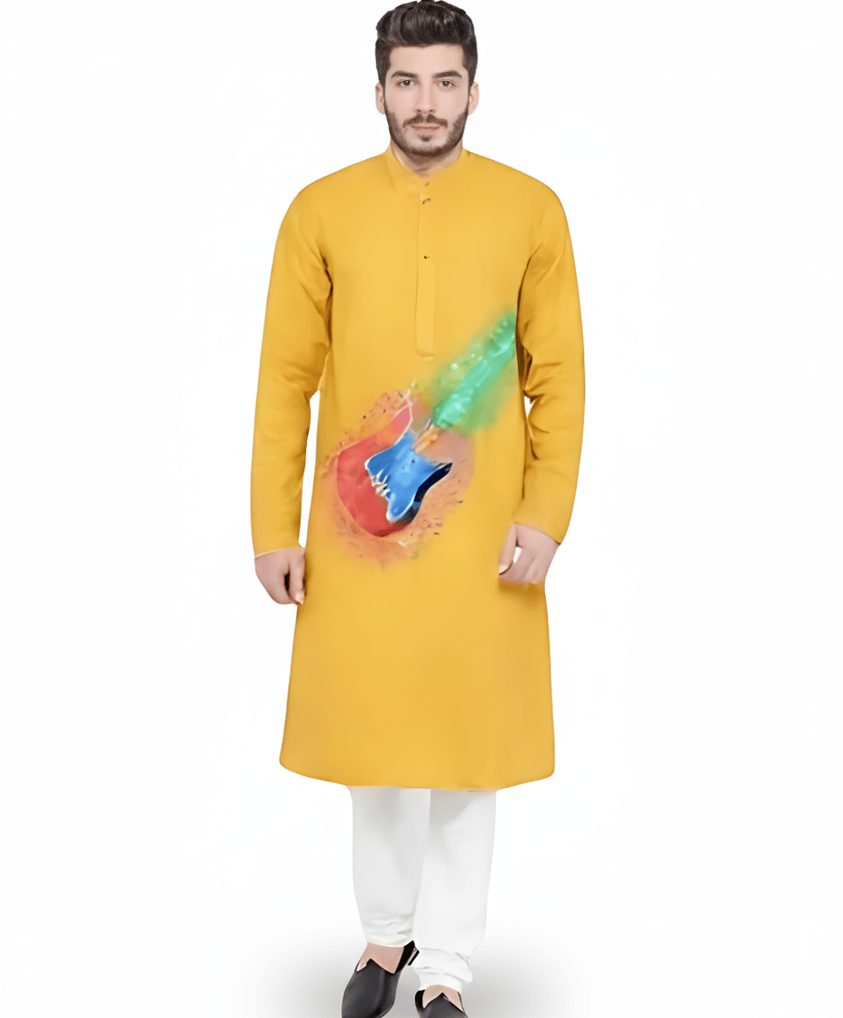 Trendy Fashionable Designed Fabric Printed Pure Cotton Kurta for Men