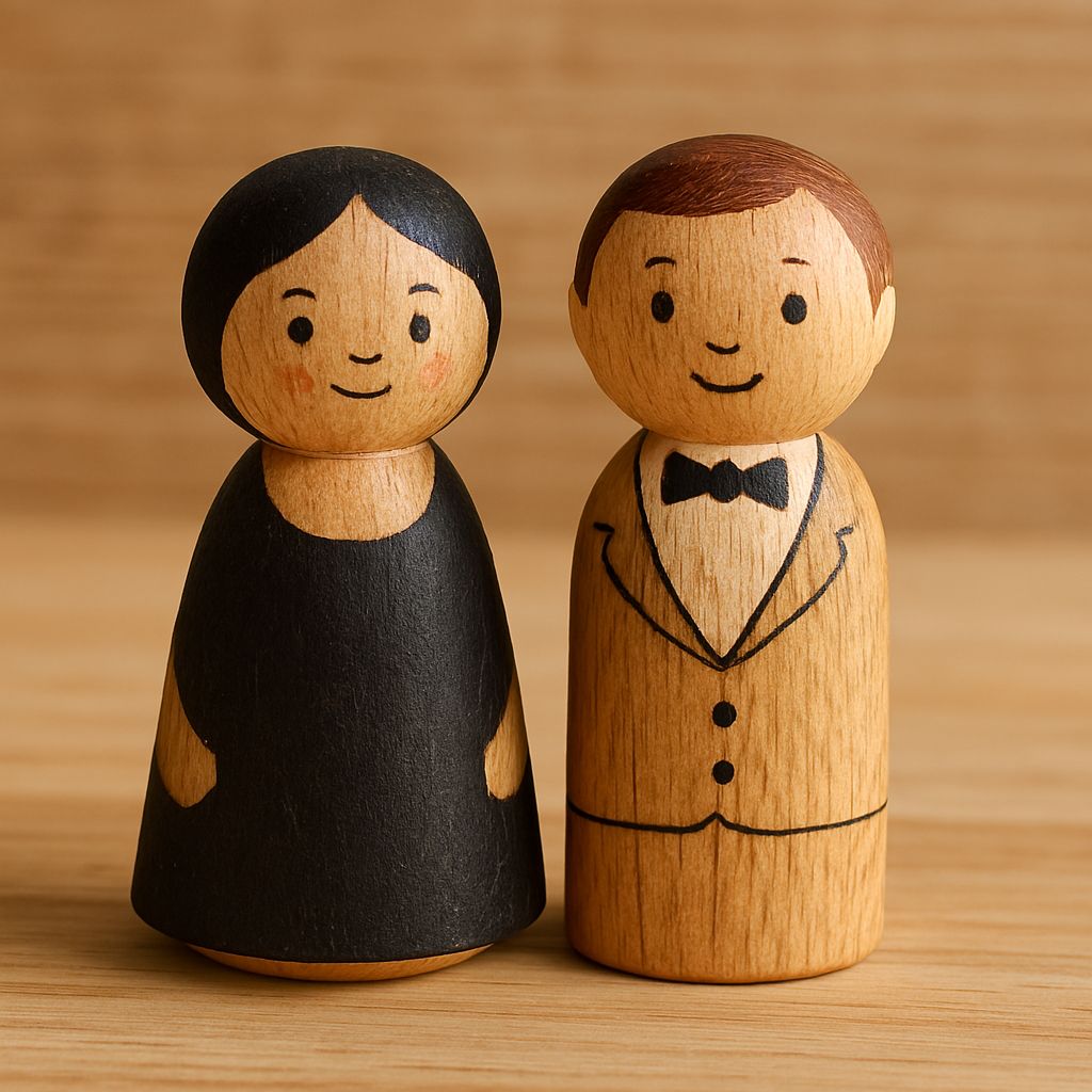 Handcrafted Wooden Couple Peg Dolls - Wedding, Anniversary & Home Decor Gift