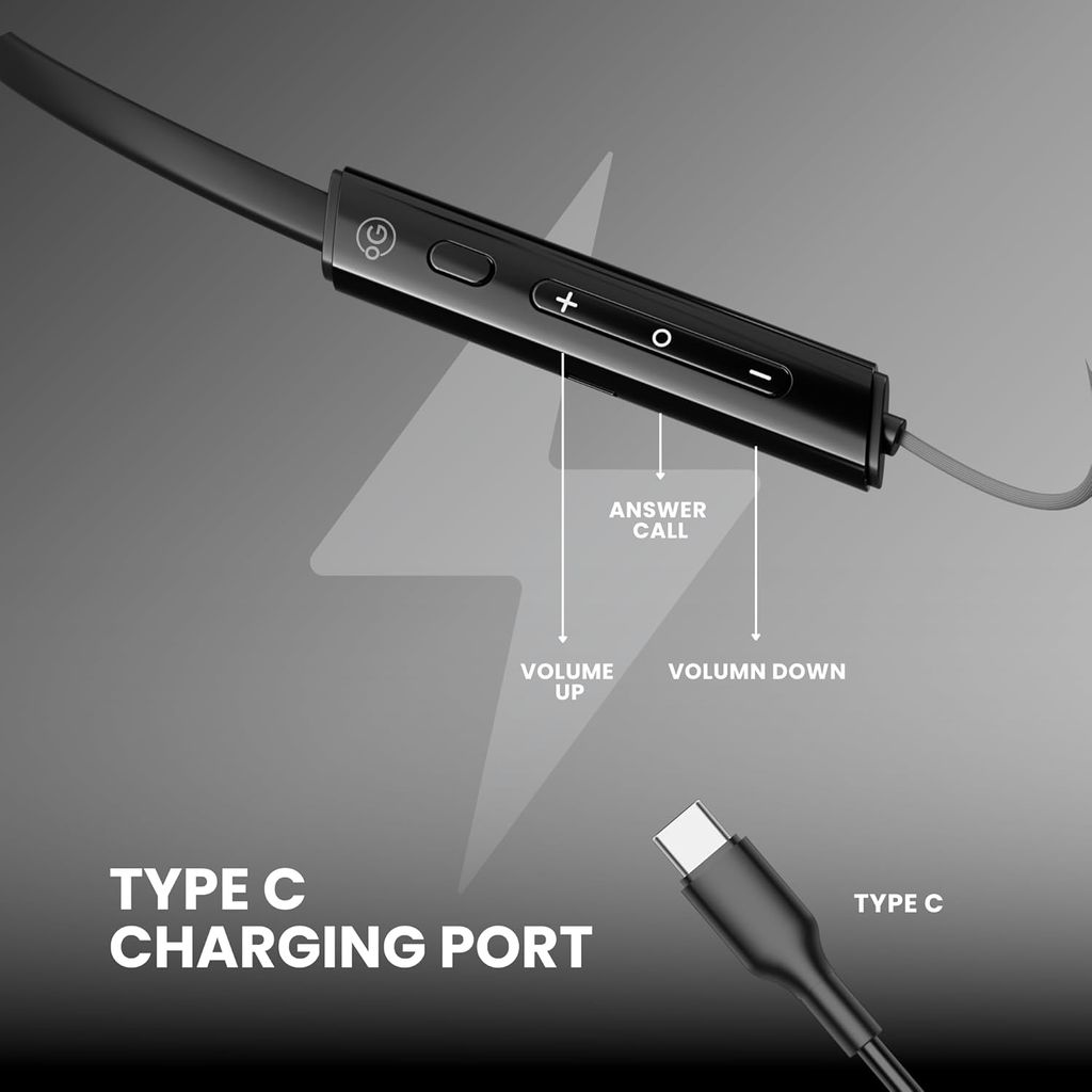 OOGE Tune 21 Wireless Neckband  – Bluetooth 5.3, 40 Hours Playtime, Type-C Fast Charging, AI ENC Noise Cancellation, Magnetic Earbuds, IPX3 Water Resistant, 1500-Hour Standb