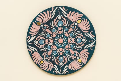 Hand-painted Mandala Dot Art Plate | Ethnic Pink Blue Teal Wall Decor & Coaster