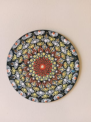 Vibrant Hand-painted Dot Art Mandala Wall Hanging with Mirror Embellishments
