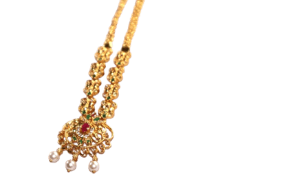 Traditional Gold Plated Temple Necklace with Ruby Emerald & Pearl