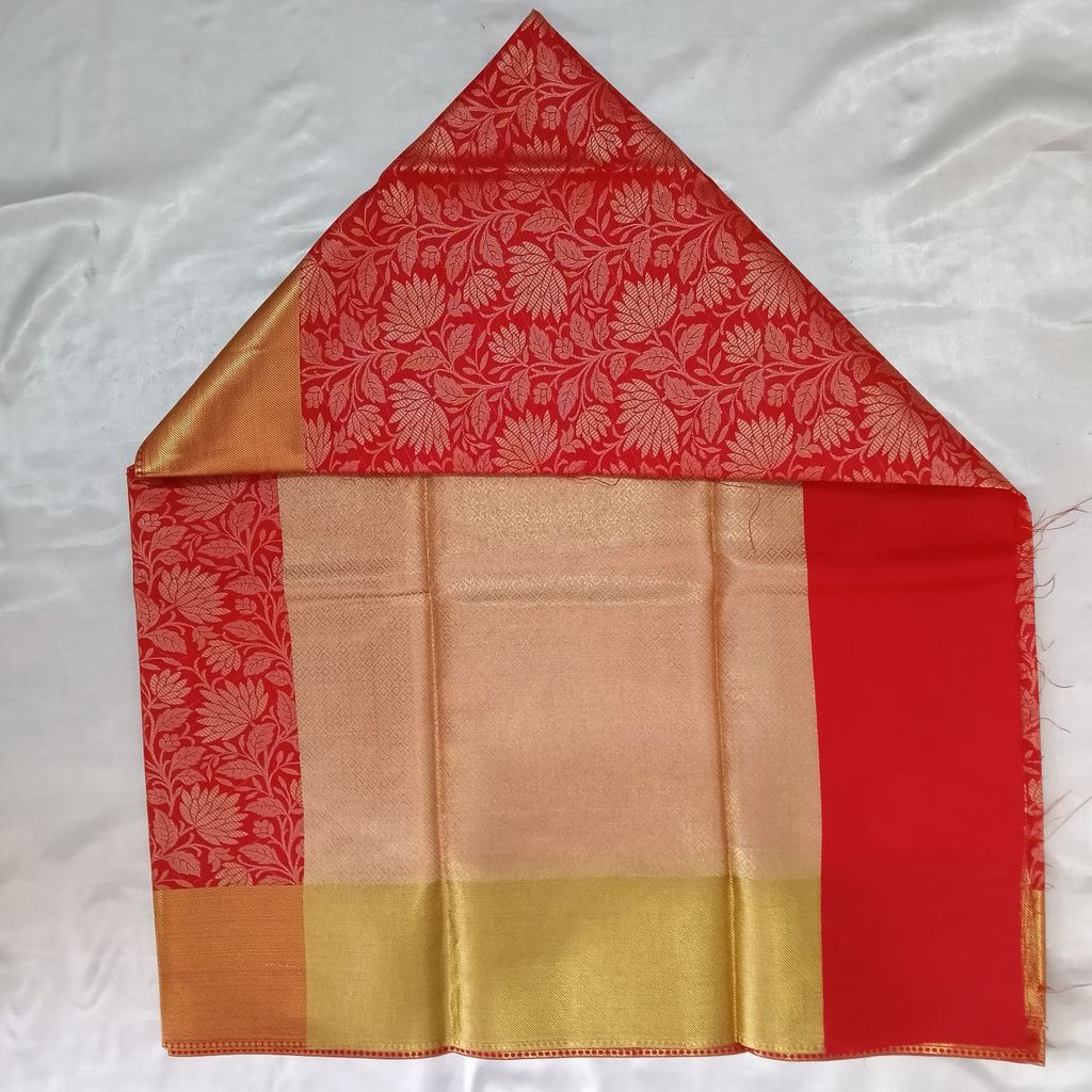 Vibrant Red Silk Saree with Golden Zari Floral Weave & Rich Border
