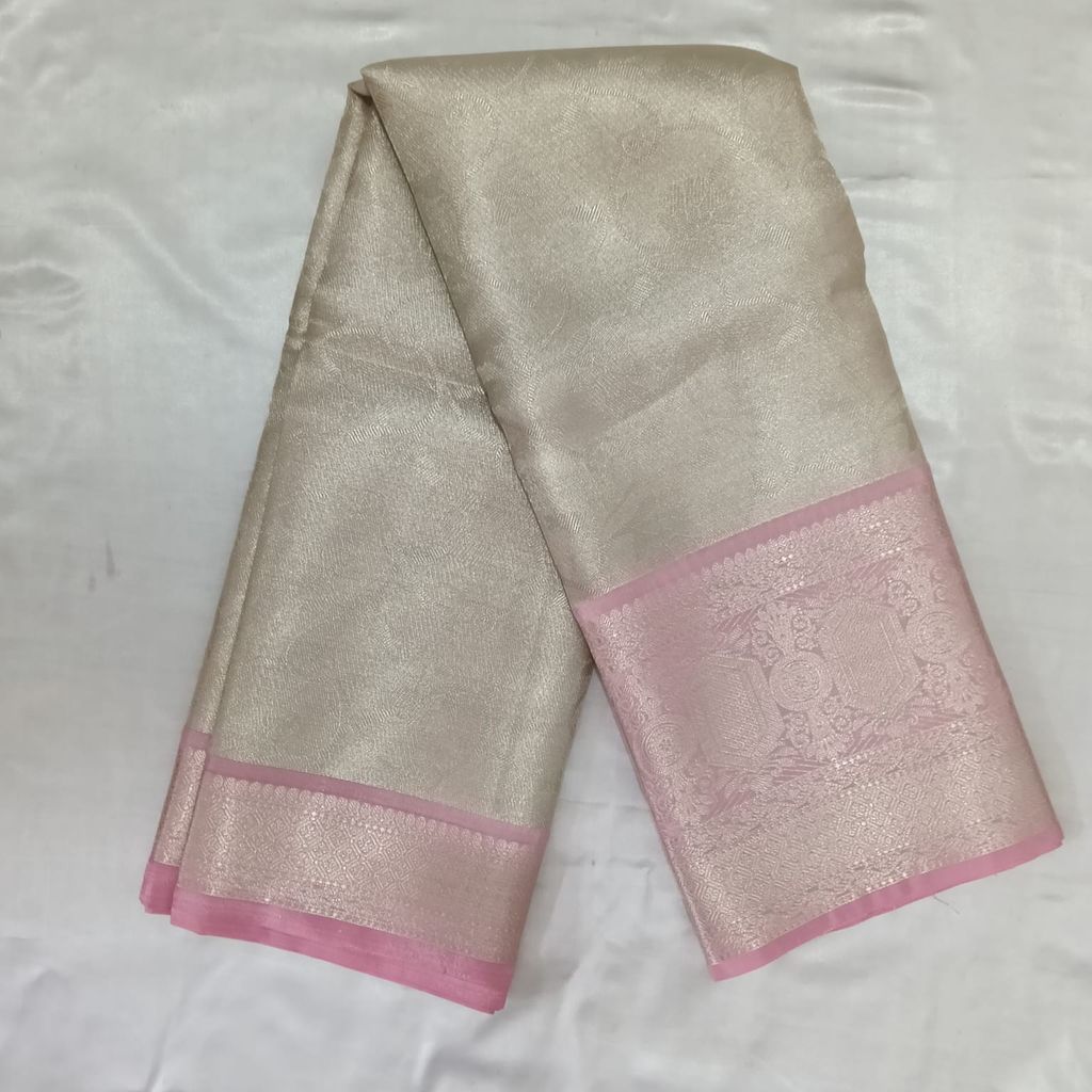 Luxurious Gold Beige & Pink Silk Blend Saree with Intricate Zari Weave