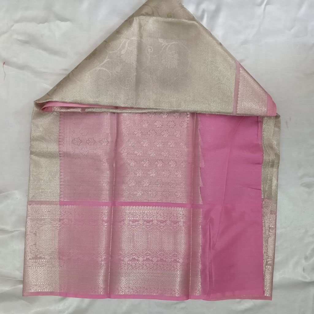Luxurious Gold Beige & Pink Silk Blend Saree with Intricate Zari Weave