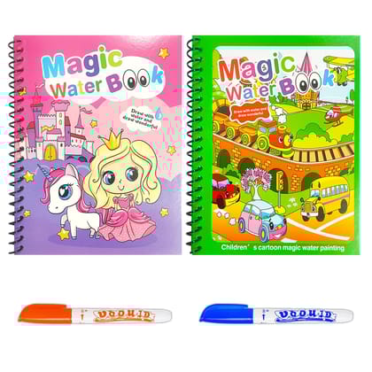 WildProducts - Reusable Magic Water Coloring Painting Book for Kids - Self Drying Water Pen - Fun and Learn Cartoon Educational Drawing Pad (Pack of 2) WildProducts - Reusable Magic Water Coloring Painting Book for Kids - Self Drying Water Pen - Fun and Learn Cartoon Educational Drawing Pad (Pack of 2)