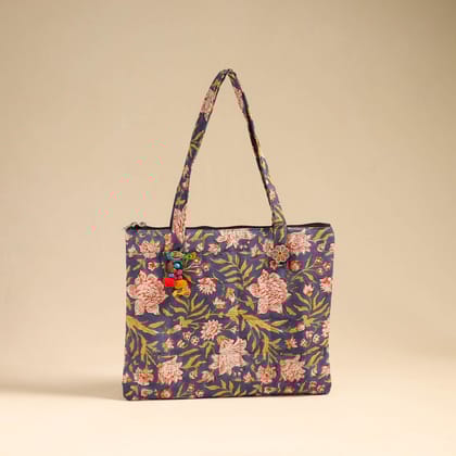 Blue - Handcrafted Quilted Cotton Handbag 07