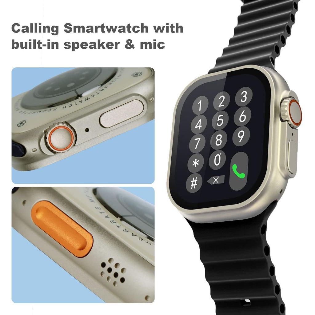 Premium Gold Frame Smartwatch with Black Silicone Strap & Fitness Tracker