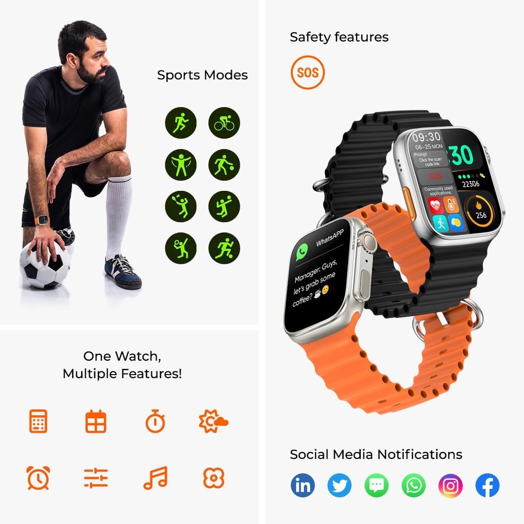 IPX7 Water Resistant Smartwatch with 100+ Sports Modes & Orange Band