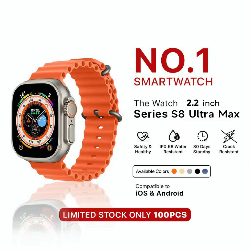 NO.1 Smartwatch Series S8 Ultra Max with 2.2 Inch Display and IPX68 Water Resistance