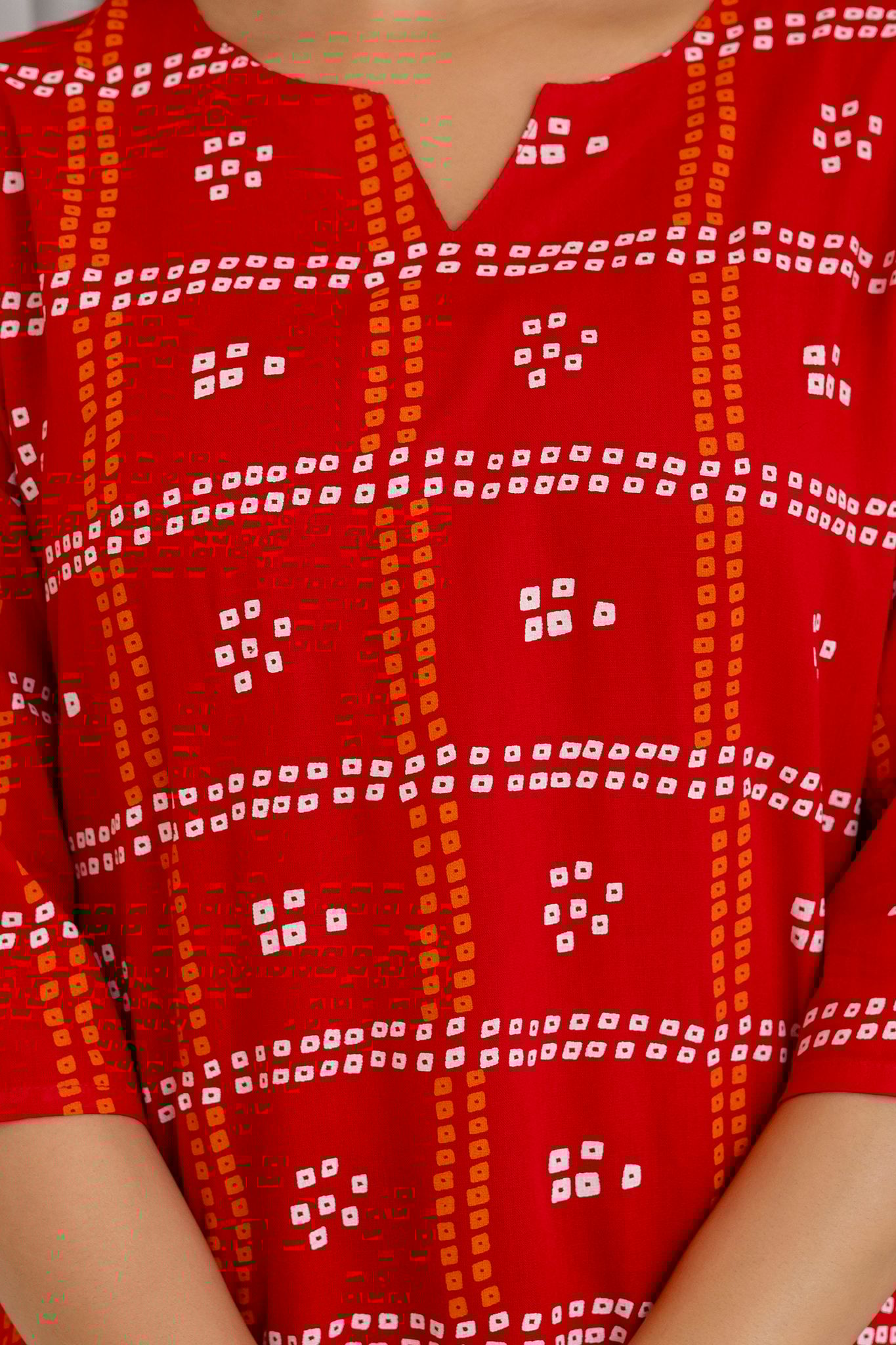 Women's Red Bandhani Print Cotton Tunic Kurta