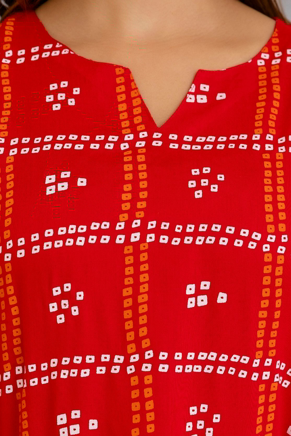 Women's Red Bandhani Print Cotton Tunic Kurta