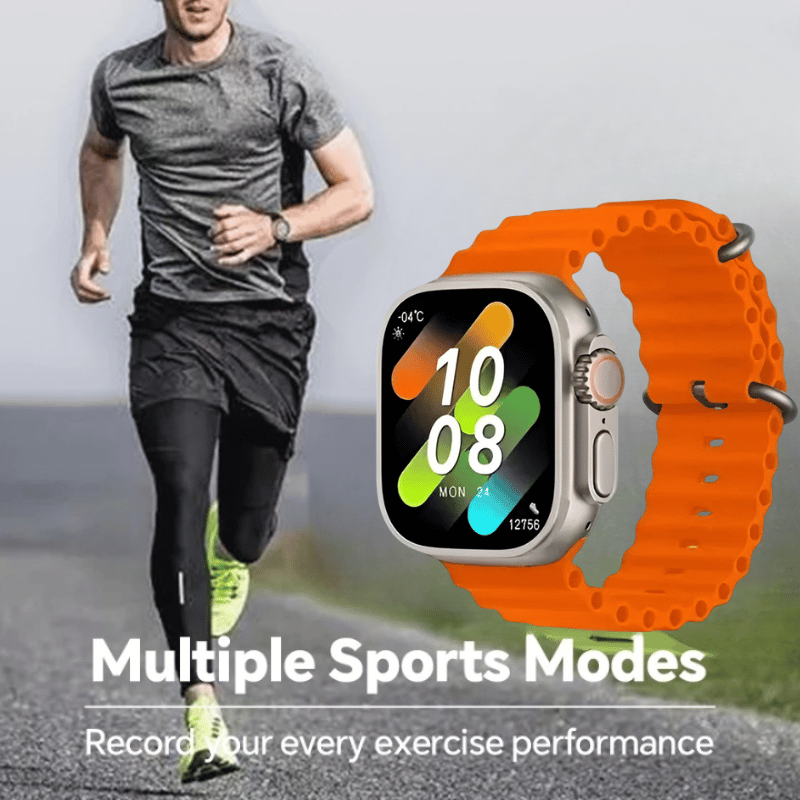 Premium Smartwatch with Vibrant Orange Silicone Band