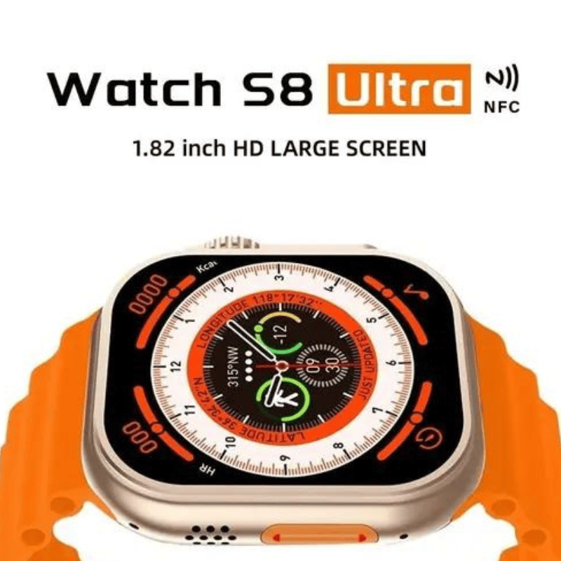 Premium Smartwatch with Vibrant Orange Silicone Band
