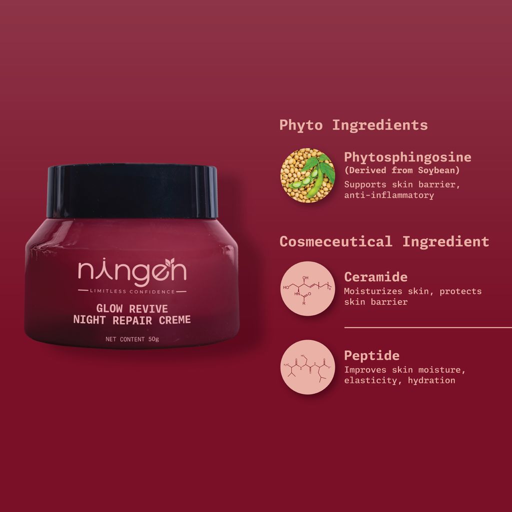 Glow Revive Night Repair Creme – Non-Greasy Night Cream with Palmitoyl Pentapeptide-4, Ceramide EOP & Phytosphingosine