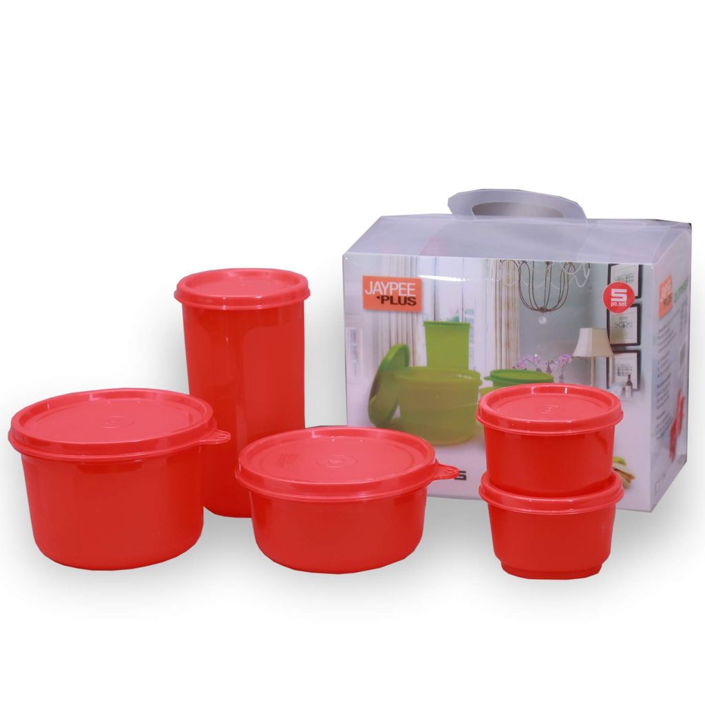 Jaypee Plus Ultima Microwave Safe Plastic Container Set Of  5 Pieces, Red