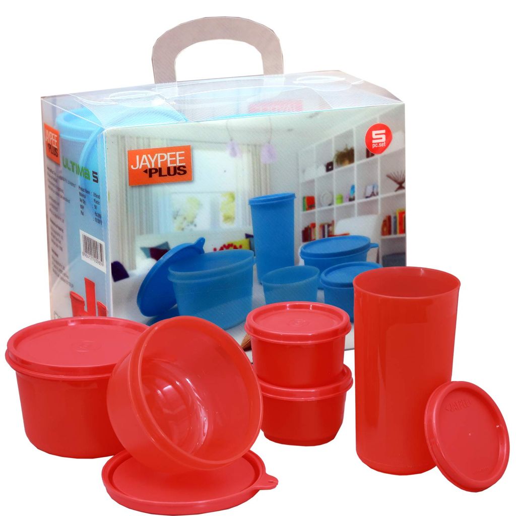Jaypee Plus Ultima Microwave Safe Plastic Container Set Of  5 Pieces, Red