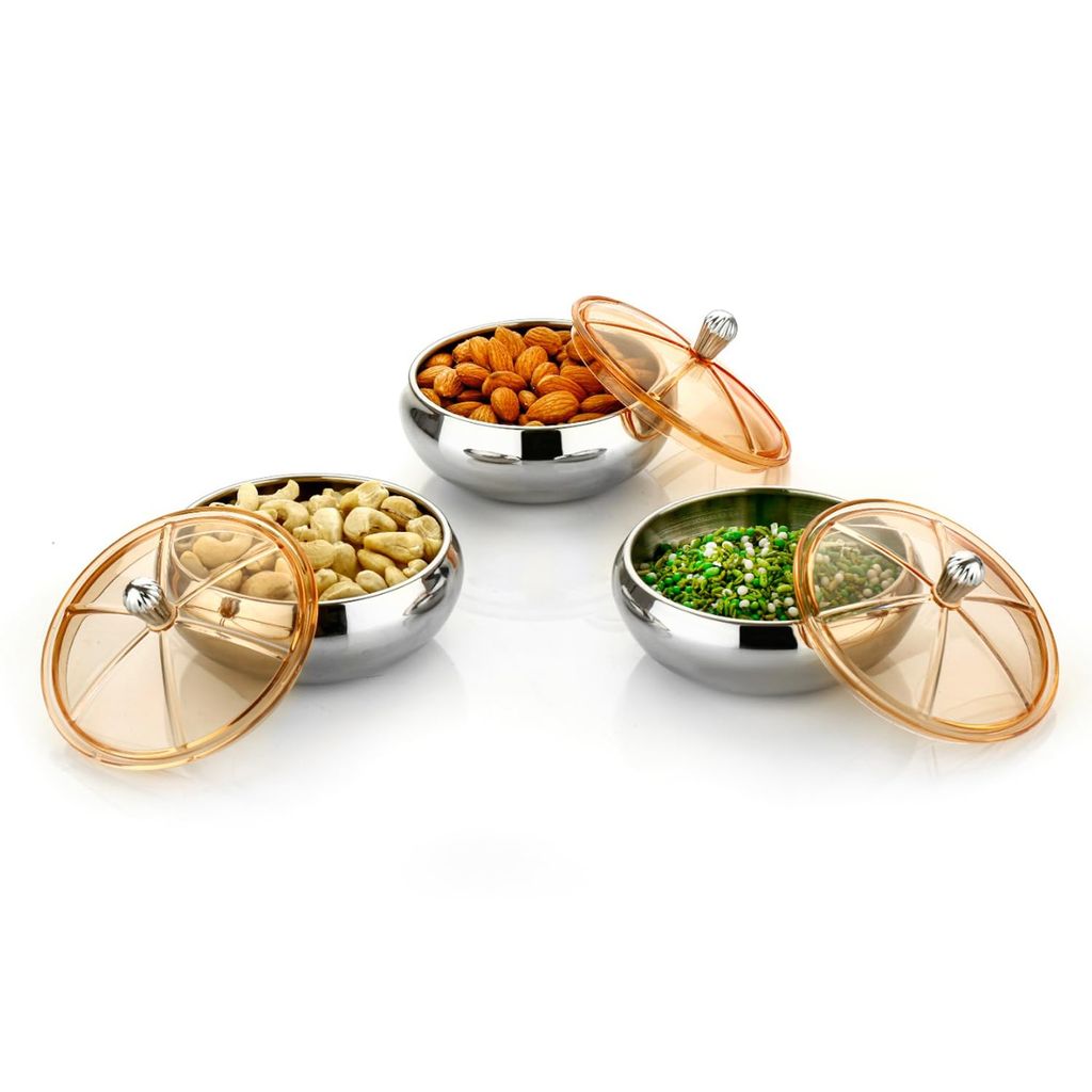 POGON Royal Festival Stylish Snacks and Dry Fruit Serving Bowls with Tray, Brown, (Pack of 4)