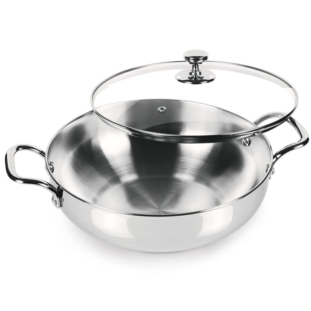 MILTON Pro cook Stainless Steel Kadhai with Glass Lid, 20 cm / 1.68 litres, Sandwich Bottom Cookware, Induction and Gas Stove Friendly Kadai for Cooking, Deep Frying, Stir-Fry, SautΓ©