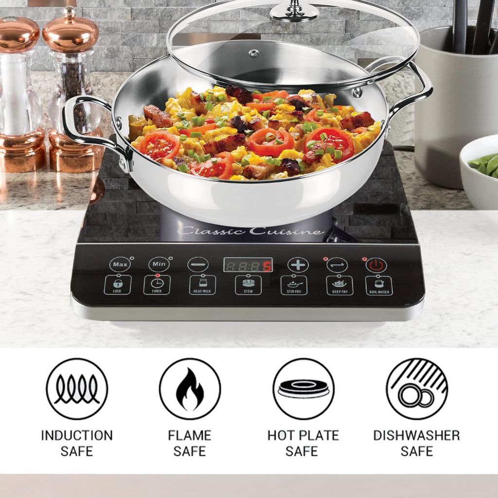 MILTON Pro cook Stainless Steel Kadhai with Glass Lid, 20 cm / 1.68 litres, Sandwich Bottom Cookware, Induction and Gas Stove Friendly Kadai for Cooking, Deep Frying, Stir-Fry, SautΓ©