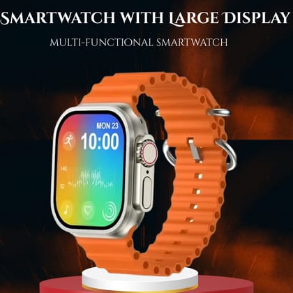 Multi-functional Smartwatch with Large Display and Orange Strap