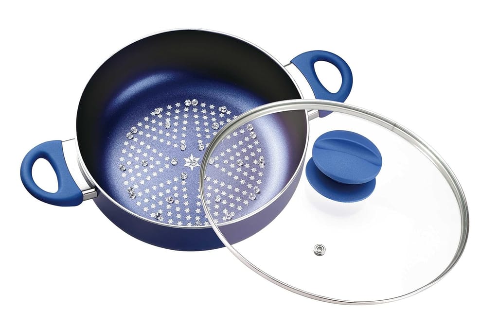 BERGNER Diamanti Aluminum Casserole with Lid, 20Cm, Blue,Non-Stick, 2.5 Liter