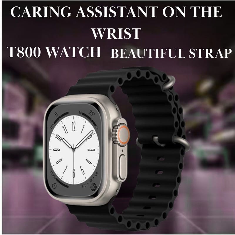 T800 Smartwatch with Black Ocean Strap and Health Monitoring