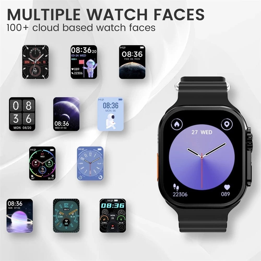 T800 Smartwatch with Black Ocean Strap and Health Monitoring