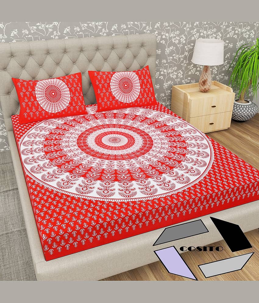 Cosito Cotton 1 Double Bedsheet with 2 Pillow Covers ( Red )