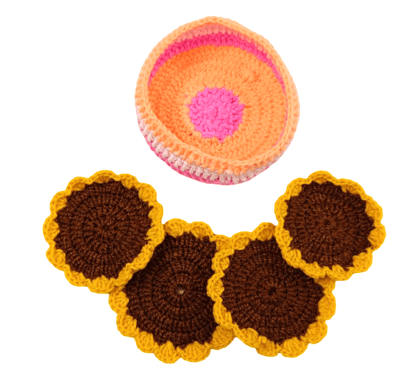 Handmade Crochet Sunflower Coasters & Decorative Basket Set - Table Decor