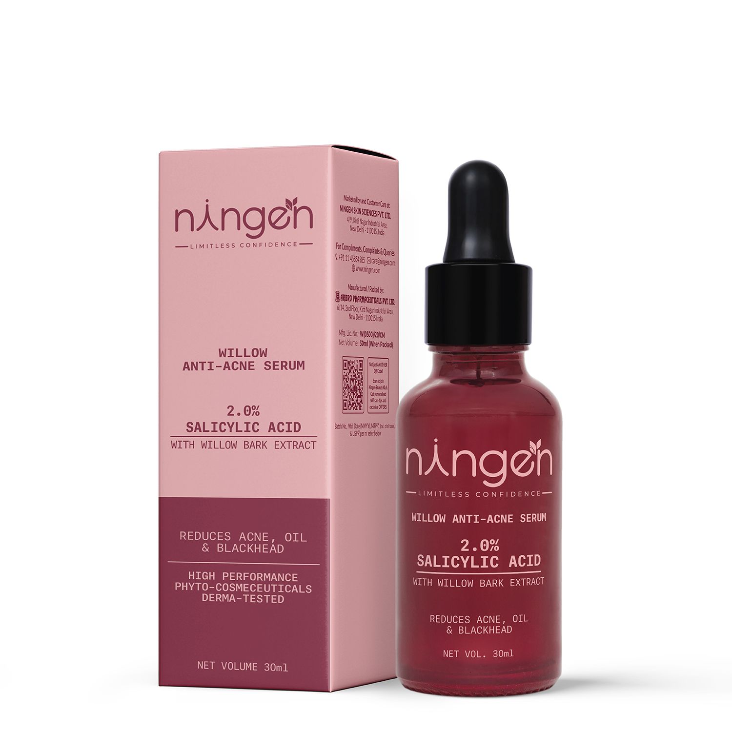 Ningen Willow Anti Acne Face Serum | Contains 2% Salicylic Acid | Blackhead & Breakout Control 