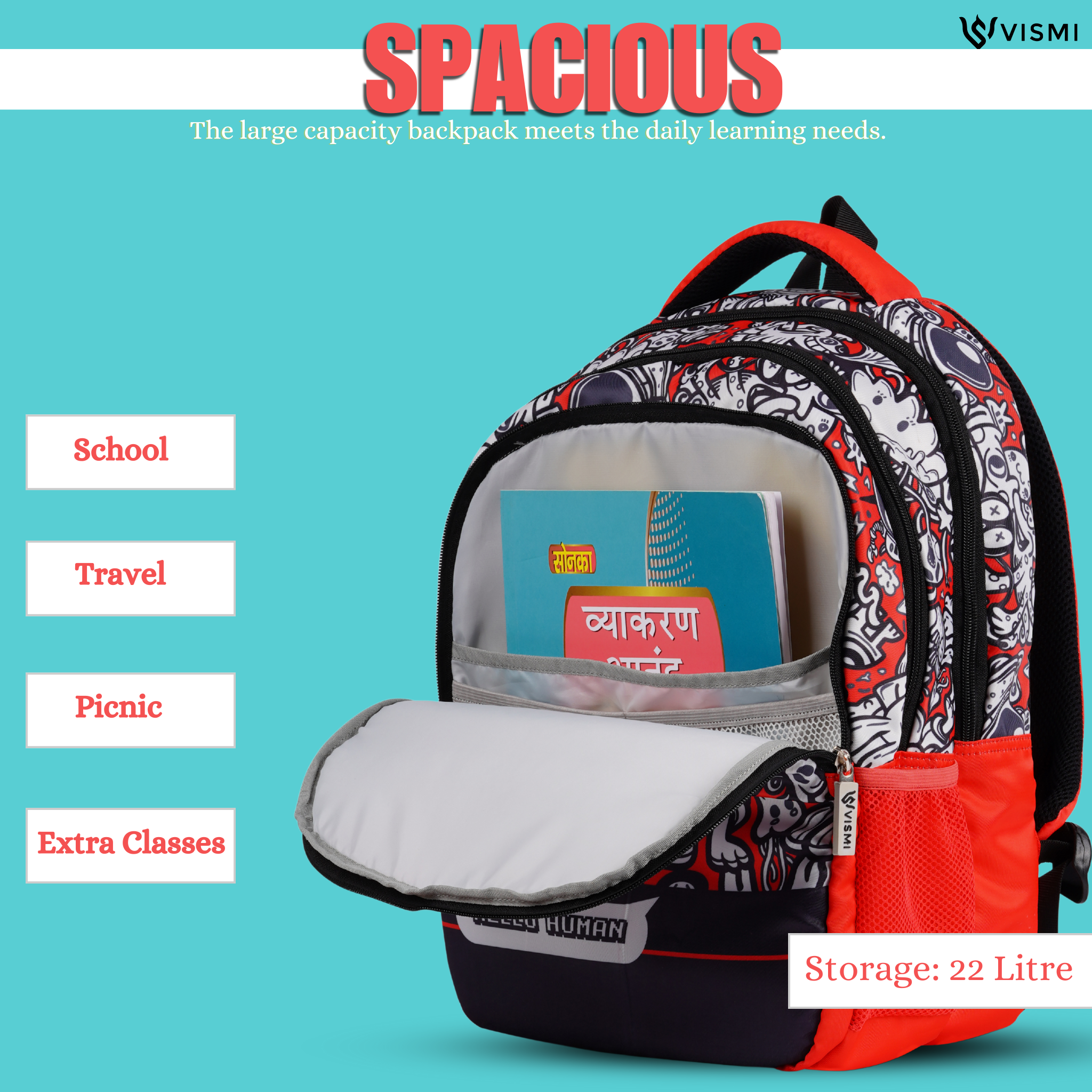 VISMIINTREND School Backpack Bags for Kids | School Bags | Water Resistant | Casual | Picnic | Travel | 5 to 10 Years School Backpack | Bag for Boys | Girls