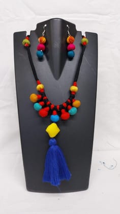 Vibrant Knot Necklace with Tassel - Bohemian Fabric Bead Statement Jewelry