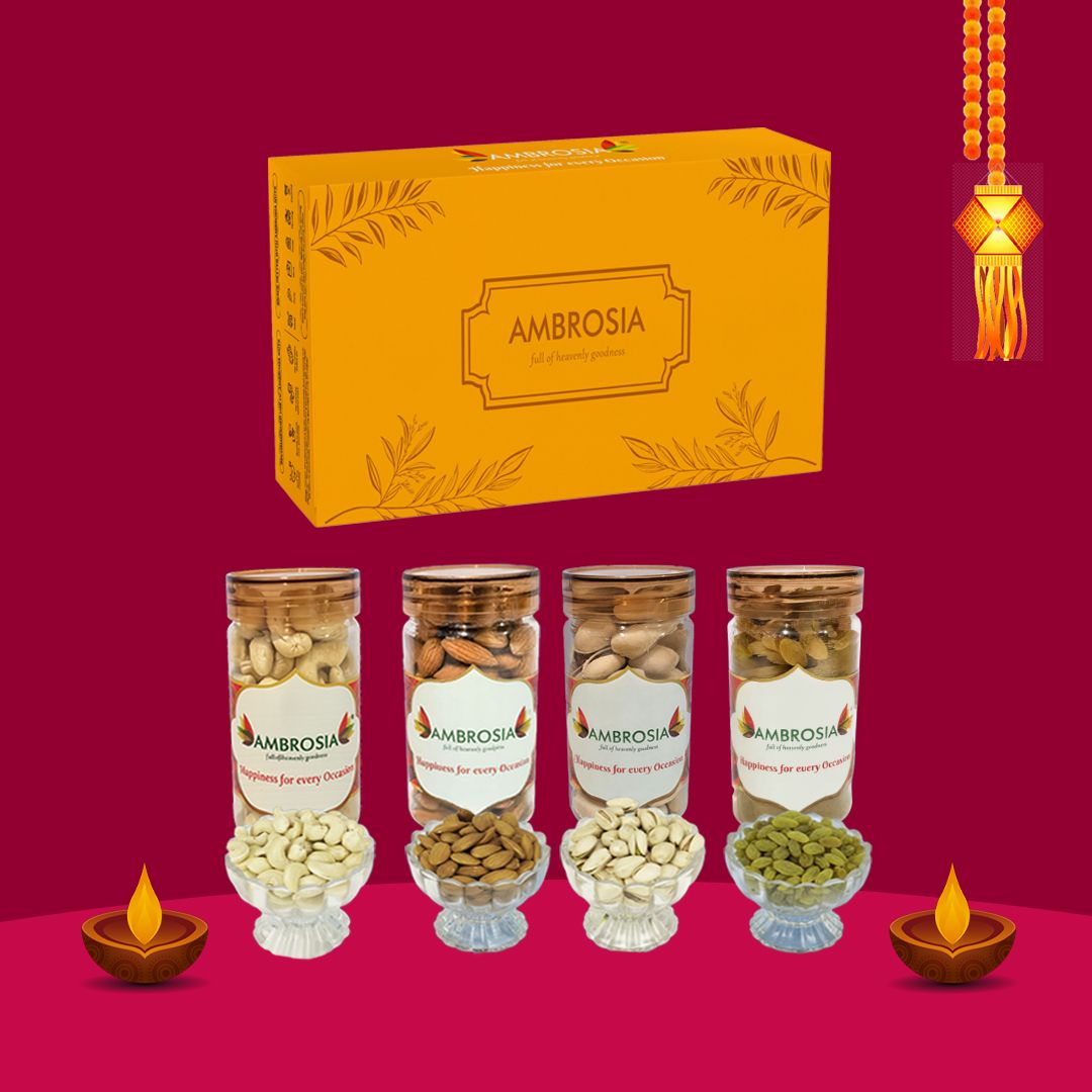 Ambrosia Diwali Dry Fruits Gift Box 440g - Diwali Gift Hamper | Festive Dry Fruit Gift |Almonds, Cashew, Pista & Raisins