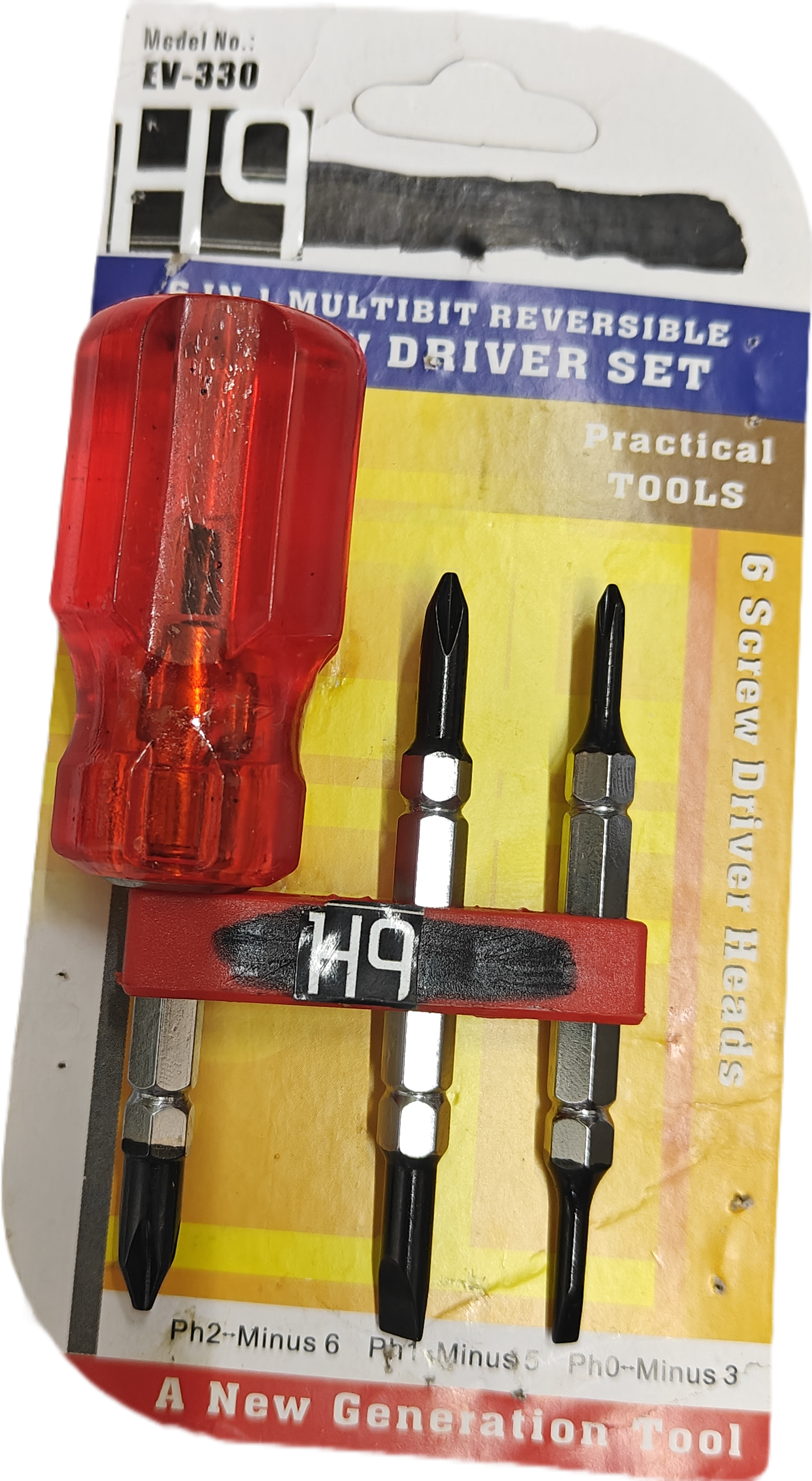 H9 6-in-1 Reversible Screwdriver with Hexagon Rod and Extra Hard Tips Screw Driver Set (50mm x 6mm) (Flat & PH2 Tip) STB 330