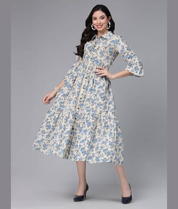 Stylum Cotton Printed Midi Women's Shirt Dress - Cream ( Pack of 1 )
