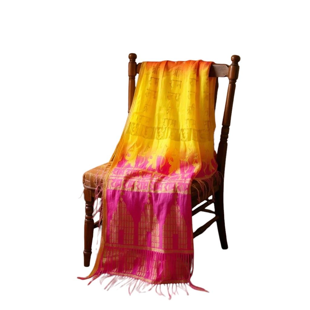 Elegant Dual-Tone Ombre NylonJai Shree Ram Stole with Traditional Zari Work