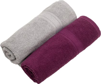 Furnofy Cotton 450 GSM Bath Towel Grey, Magenta (Pack Of 2)