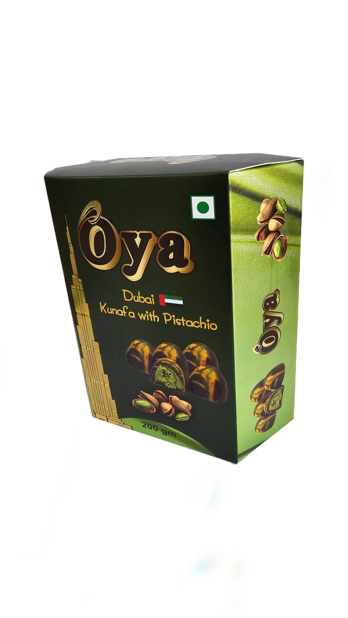 Oya Dubai Premium Kunafa and Pistachios round shape bites 200g (with extra Pistachio filling) Chocolate 200gm