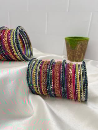 Navy Blue and Rani Pink Metal & Stone Bangle Set 5022-2.2 / Both Hands