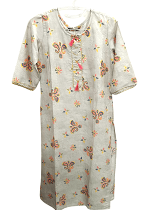 Elegant Grey Floral Paisley Printed Women's Kurta with Tassel Detail Elegant Grey Floral Paisley Printed Women's Kurta with Tassel Detail