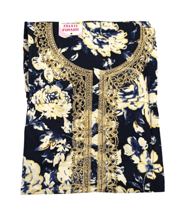 Elegant Floral Print Unstitched Dress Material with Gold Embroidered Neck for Women