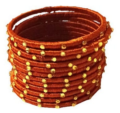 Exquisite Rust Silk Thread Studded Bangles Set for Women